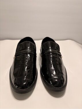 Jingpin Men’s Black Patent Slip-On Loafers